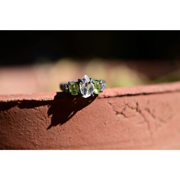 Raw Peridot Engagement Ring Sterling Silver Size 3 4 5 6 7 8 9 10 11 12 - Picture 6 of 7